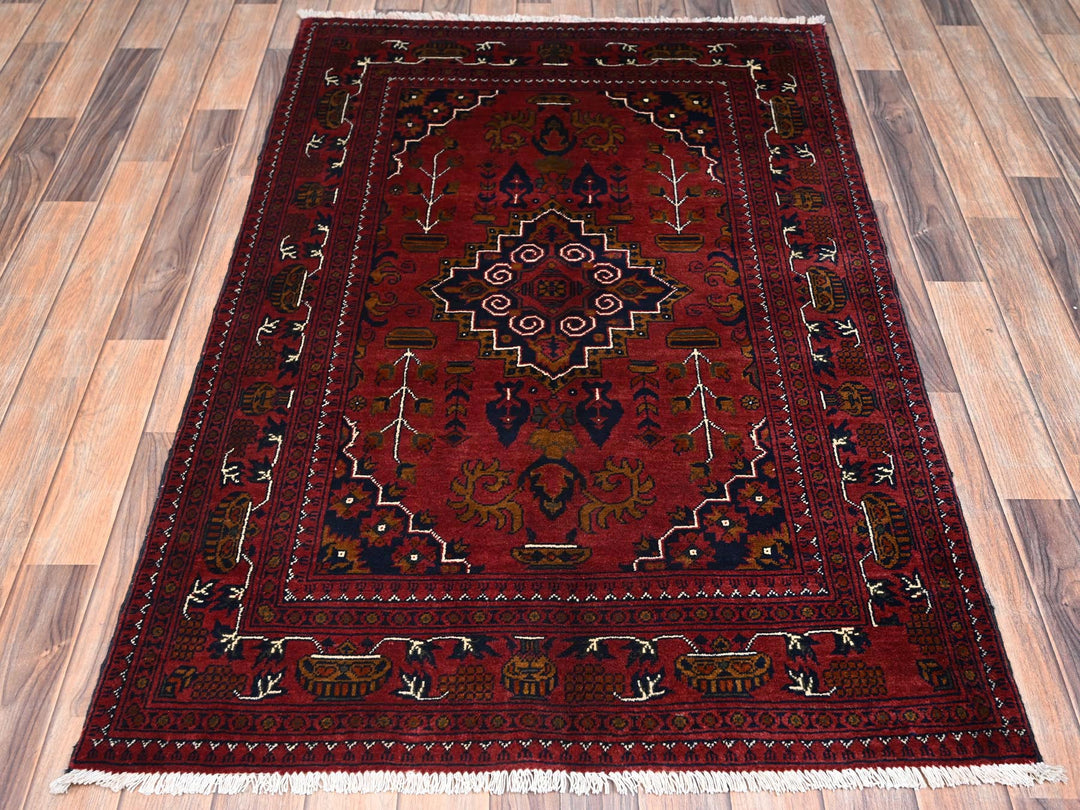 3'4" x 5'1" New Hand Knotted Red Wool Rectangle Oriental Rug - MOA1022446