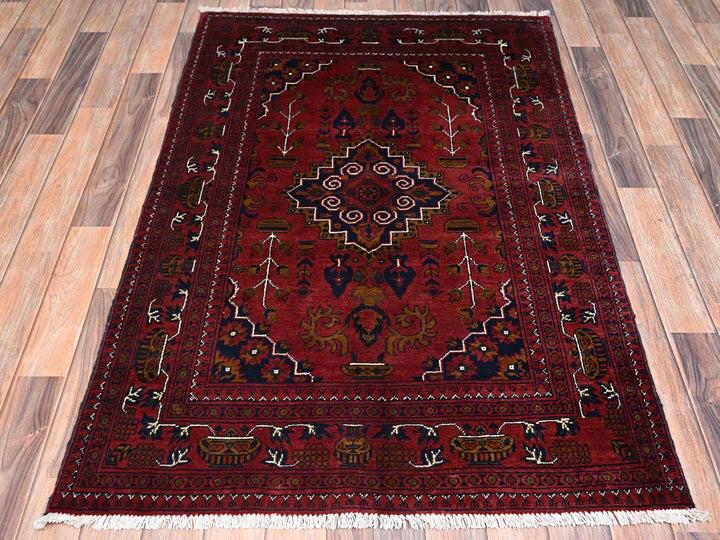 3'4" x 5'1" New Hand Knotted Red Wool Rectangle Oriental Rug - MOA1022446