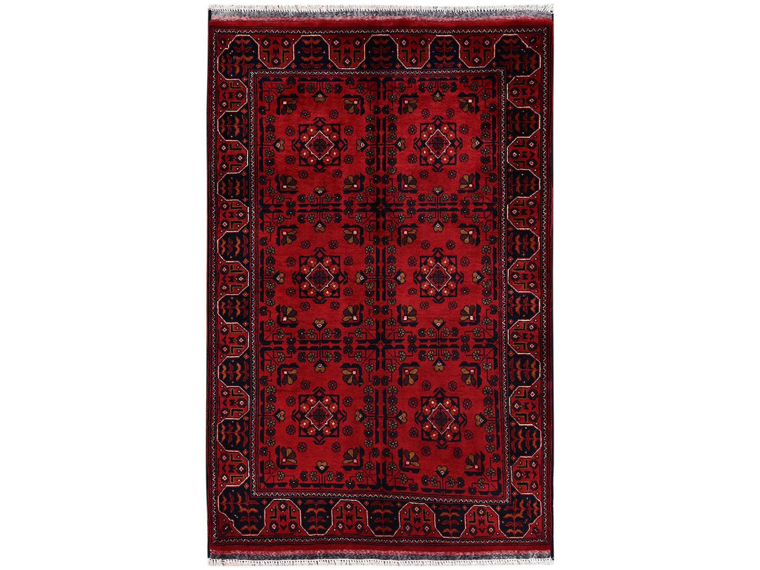 3'4" x 5'0" New Hand Knotted Red Wool Rectangle Oriental Rug - MOA1022447