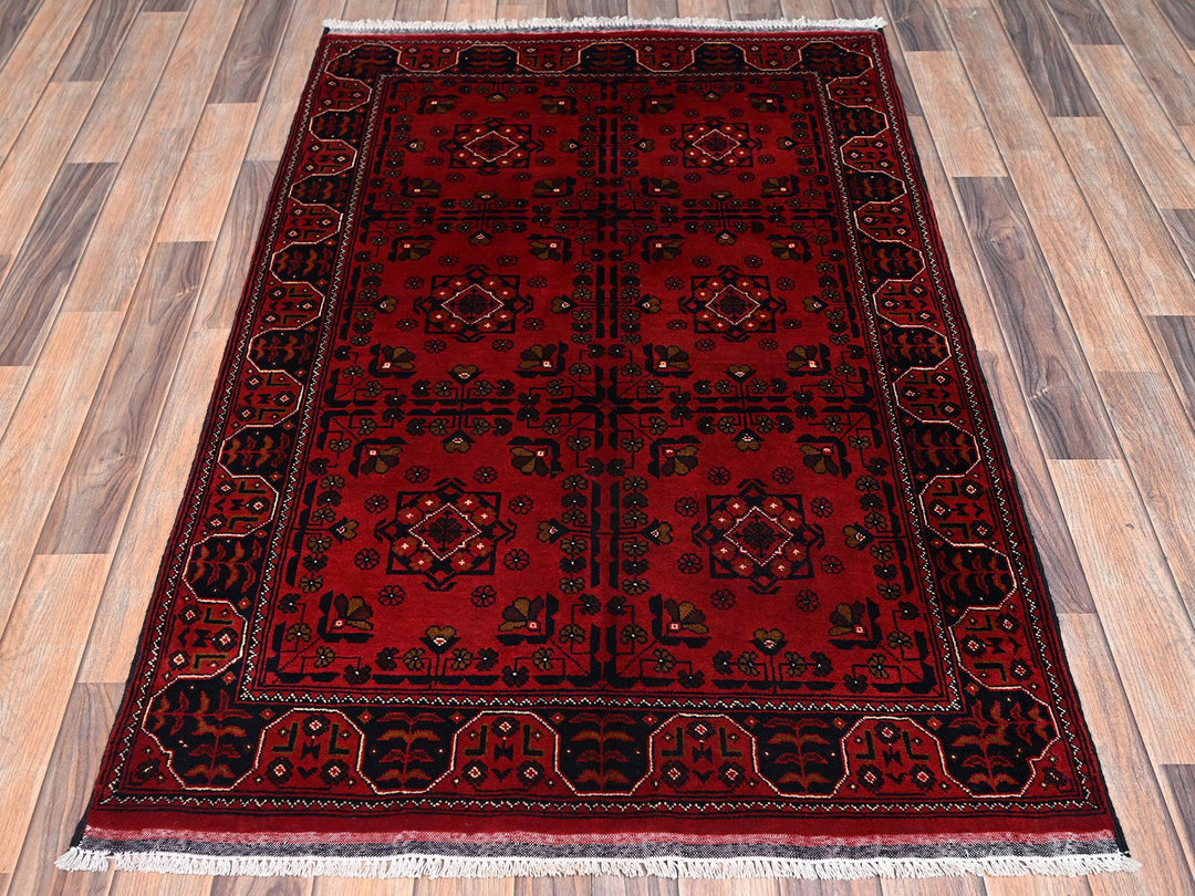 3'4" x 5'0" New Hand Knotted Red Wool Rectangle Oriental Rug - MOA1022447