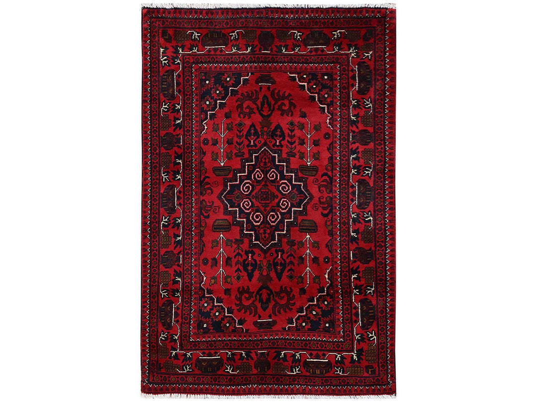 3'3" x 5'1" New Hand Knotted Red Wool Rectangle Oriental Rug - MOA1022448