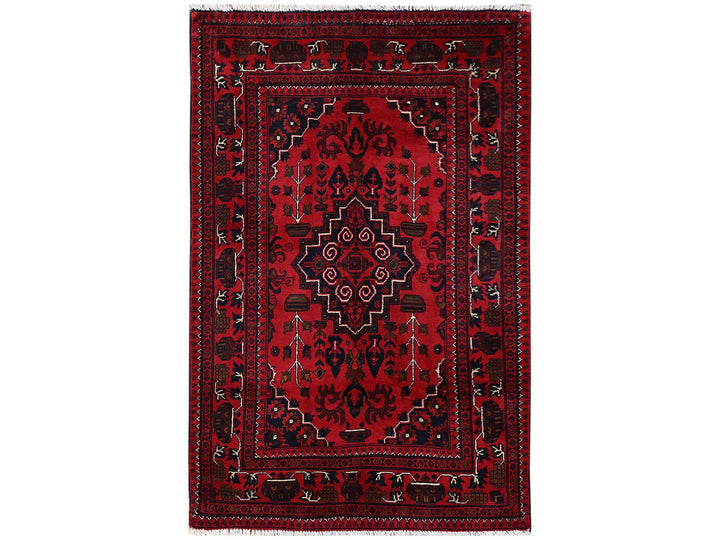 3'3" x 5'1" New Hand Knotted Red Wool Rectangle Oriental Rug - MOA1022448