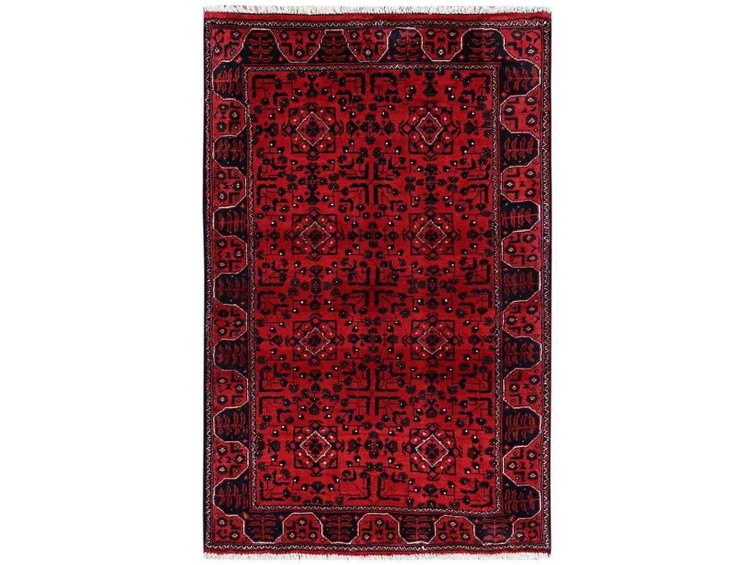 3'1" x 4'10" New Hand Knotted Red Wool Rectangle Oriental Rug - MOA1022450