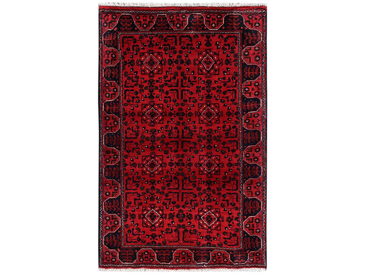 3'1" x 4'10" New Hand Knotted Red Wool Rectangle Oriental Rug - MOA1022450