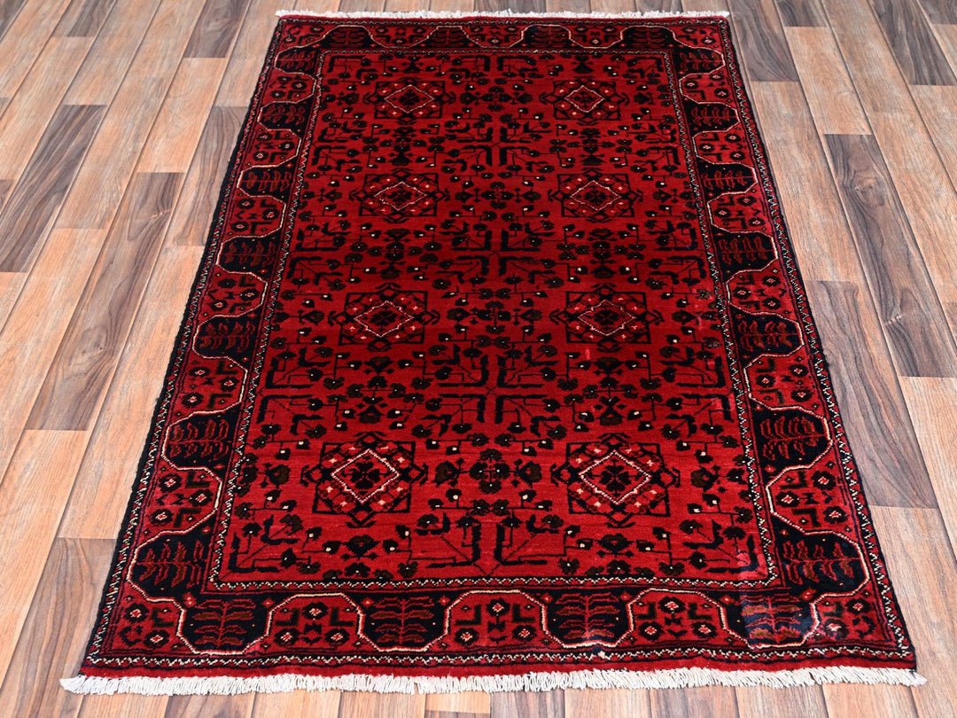 3'1" x 4'10" New Hand Knotted Red Wool Rectangle Oriental Rug - MOA1022450