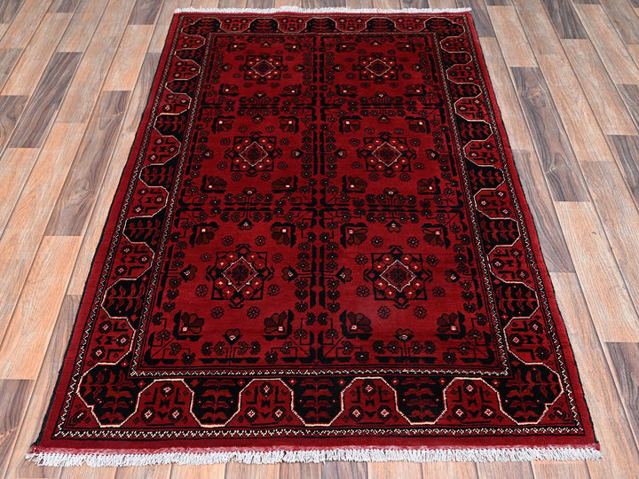 3'4" x 5'2" New Hand Knotted Red Wool Rectangle Oriental Rug - MOA1022451