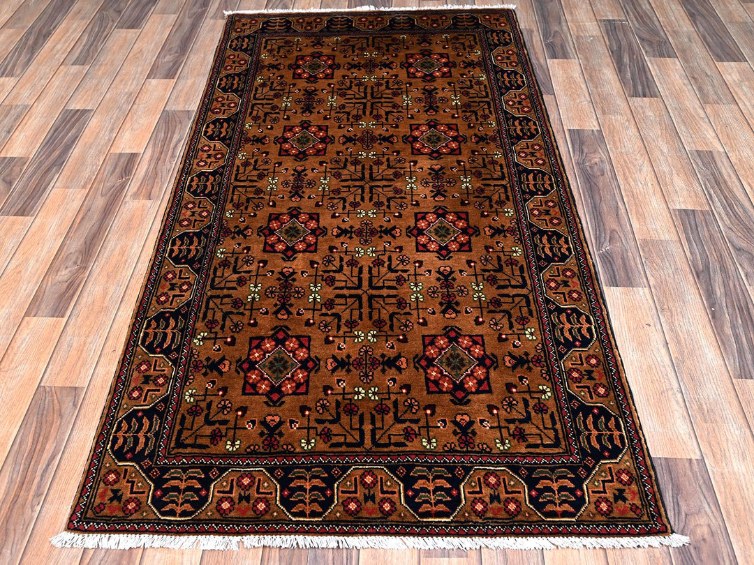 3'3" x 6'2" New Hand Knotted Brown Wool Runner Oriental Rug - MOA1022453