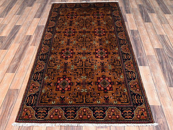 3'3" x 6'2" New Hand Knotted Brown Wool Runner Oriental Rug - MOA1022453