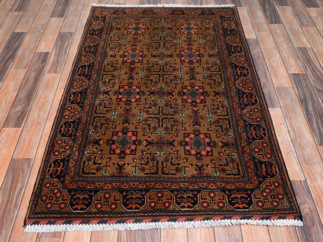 3'4" x 5'1" New Hand Knotted Brown Wool Rectangle Oriental Rug - MOA1022454