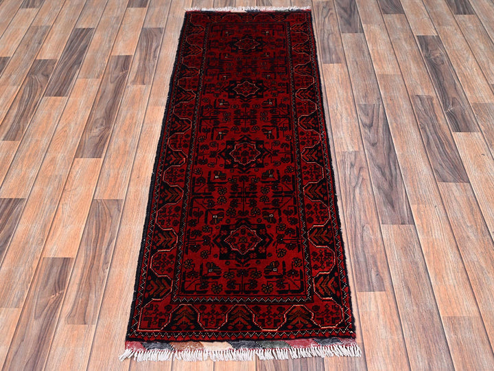1'10" x 5'1" New Hand Knotted Red Wool Runner Oriental Rug - MOA1022455