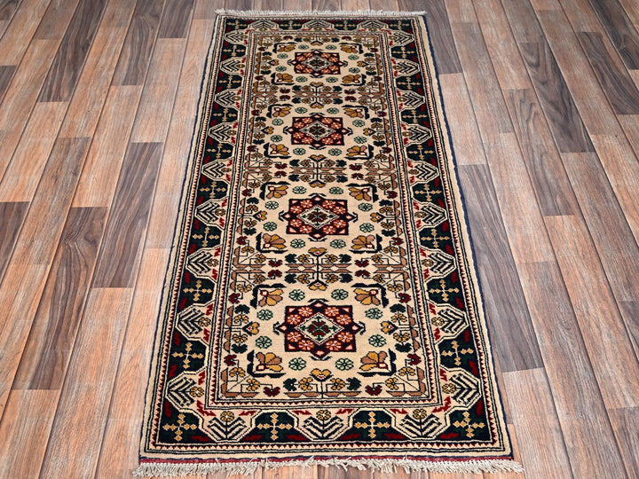 2'3" x 4'10" New Hand Knotted Ivory Wool Runner Oriental Rug - MOA1022458