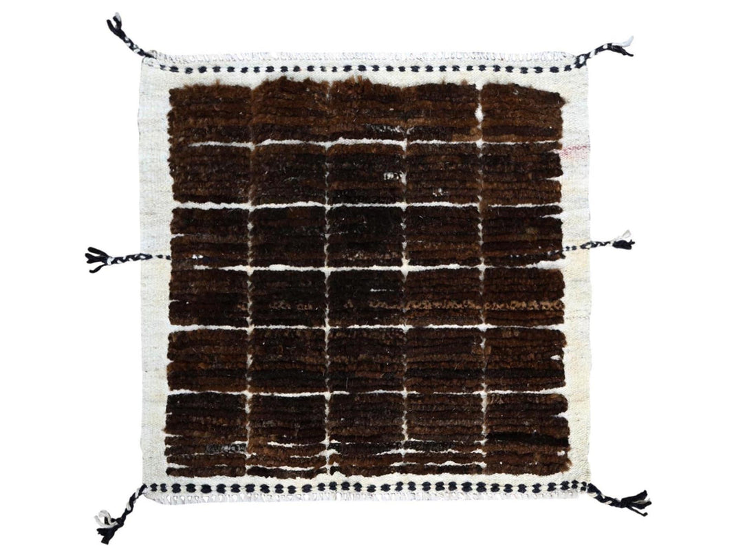 1'8" x 2'0" New Hand Knotted Brown Wool Square Oriental Rug - MOA102245