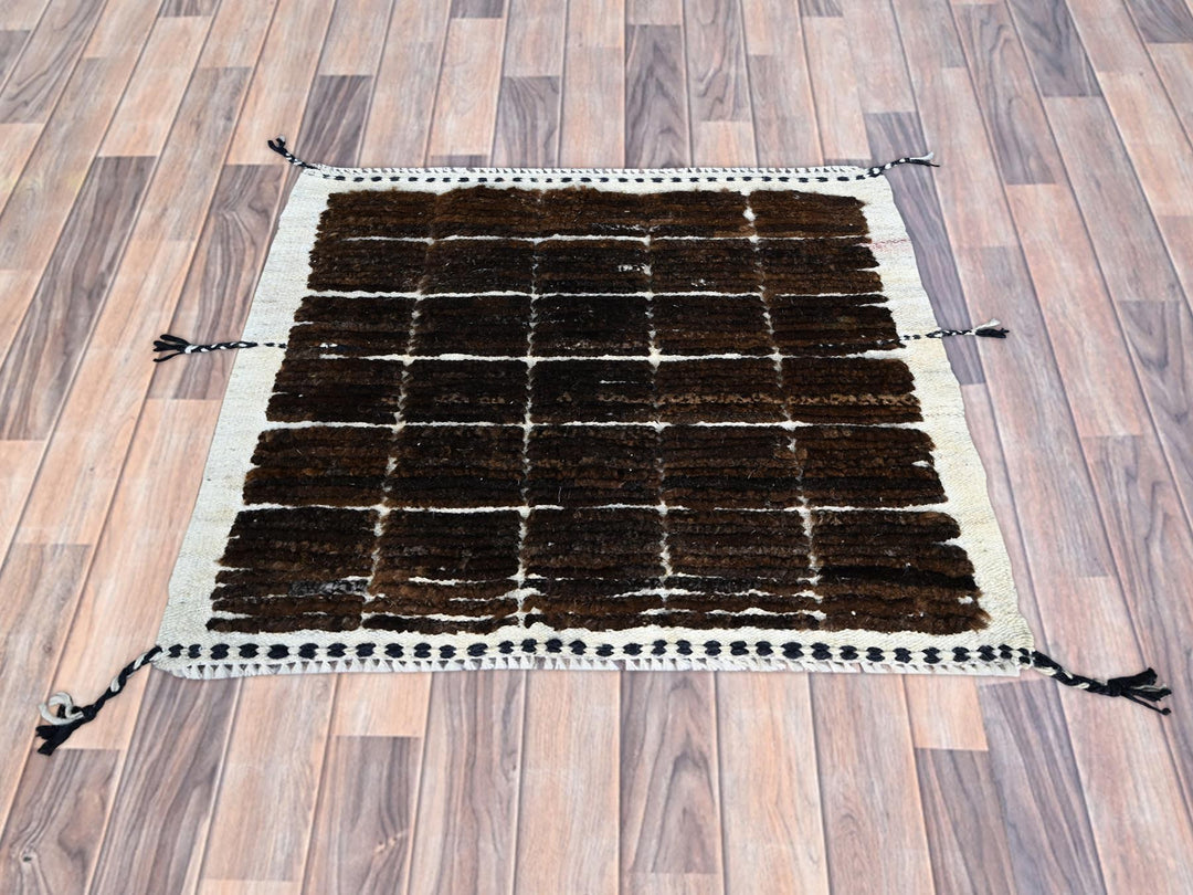 1'8" x 2'0" New Hand Knotted Brown Wool Square Oriental Rug - MOA102245