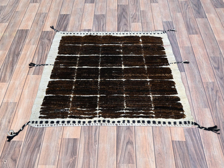 1'8" x 2'0" New Hand Knotted Brown Wool Square Oriental Rug - MOA102245