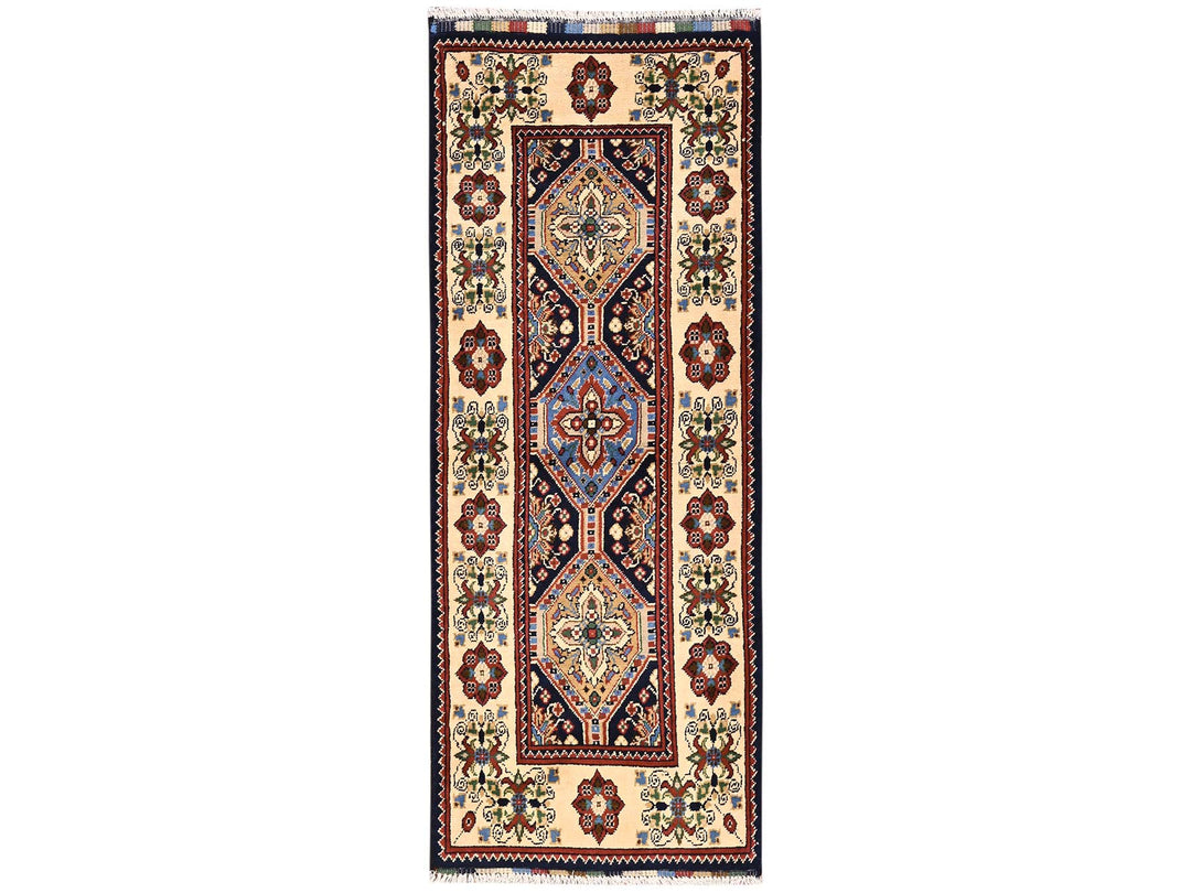 2'1" x 5'5" New Hand Knotted Blue Wool Runner Oriental Rug - MOA1022464
