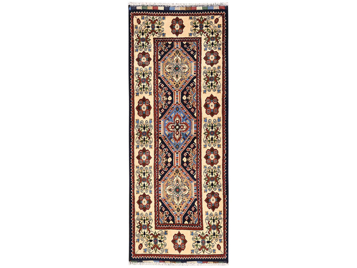 2'1" x 5'5" New Hand Knotted Blue Wool Runner Oriental Rug - MOA1022464