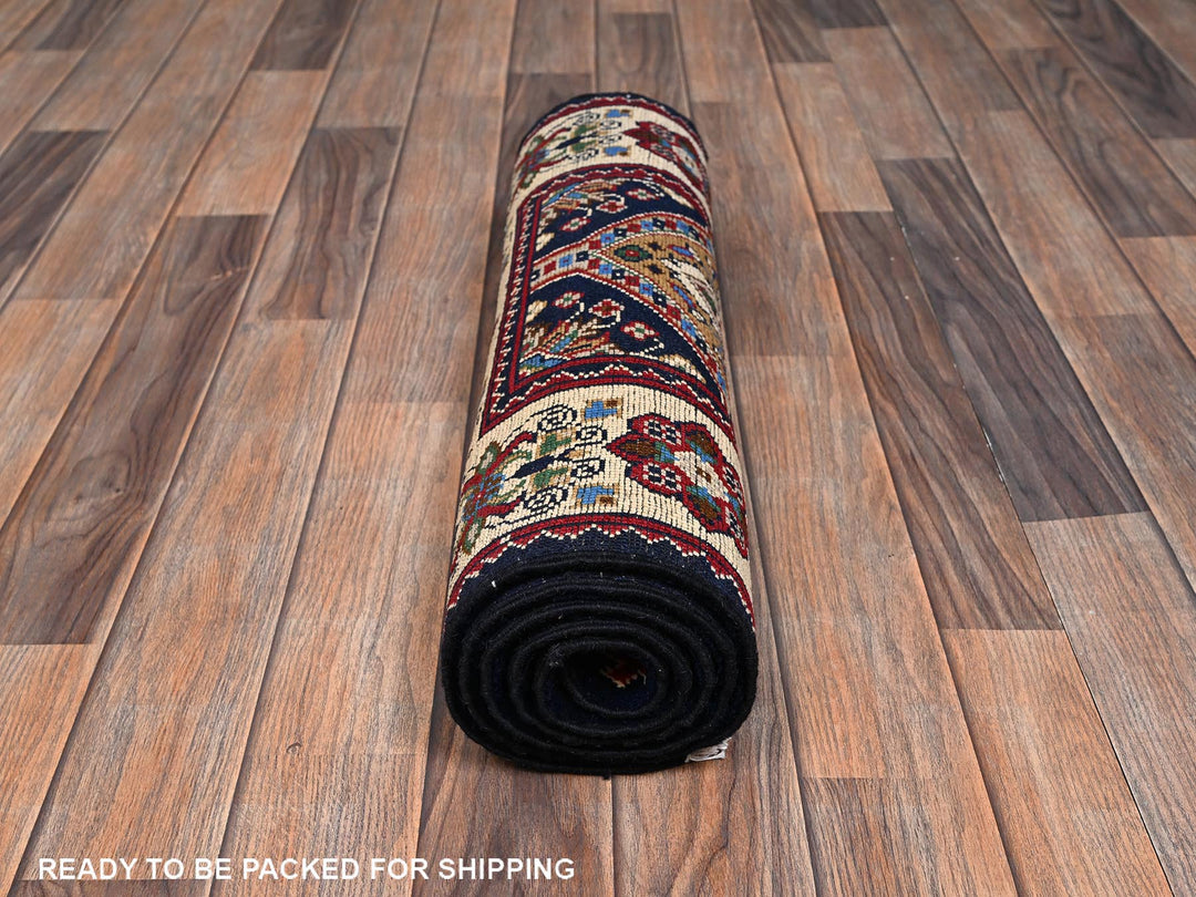 2'1" x 5'5" New Hand Knotted Blue Wool Runner Oriental Rug - MOA1022464