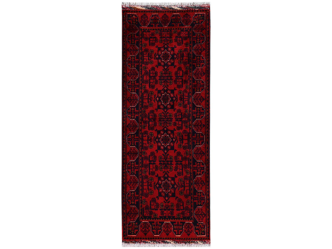 1'10" x 4'10" New Hand Knotted Red Wool Runner Oriental Rug - MOA1022465
