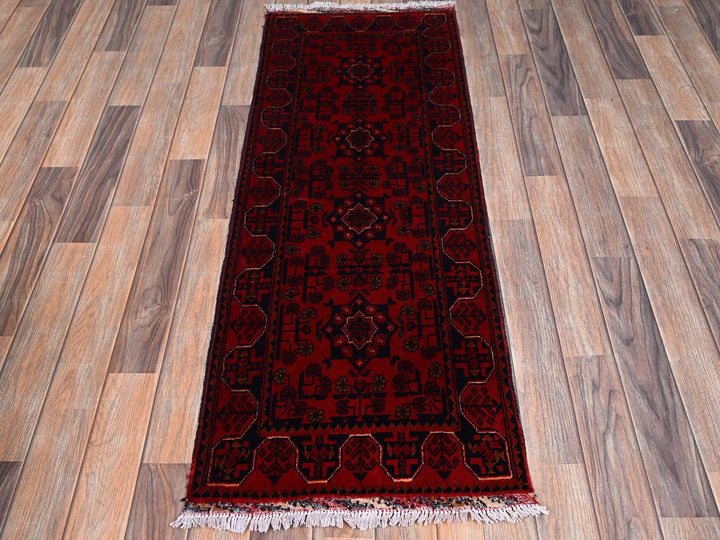 1'10" x 4'10" New Hand Knotted Red Wool Runner Oriental Rug - MOA1022465