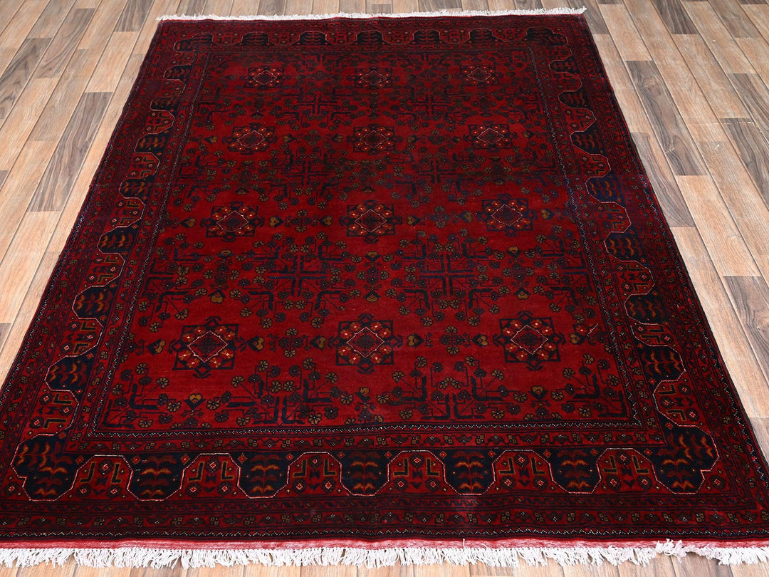 4'11" x 6'5" New Hand Knotted Red Wool Rectangle Oriental Rug - MOA1022472