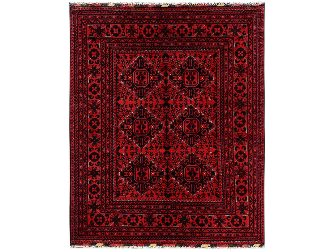 5'1" x 6'5" New Hand Knotted Red Wool Rectangle Oriental Rug - MOA1022473