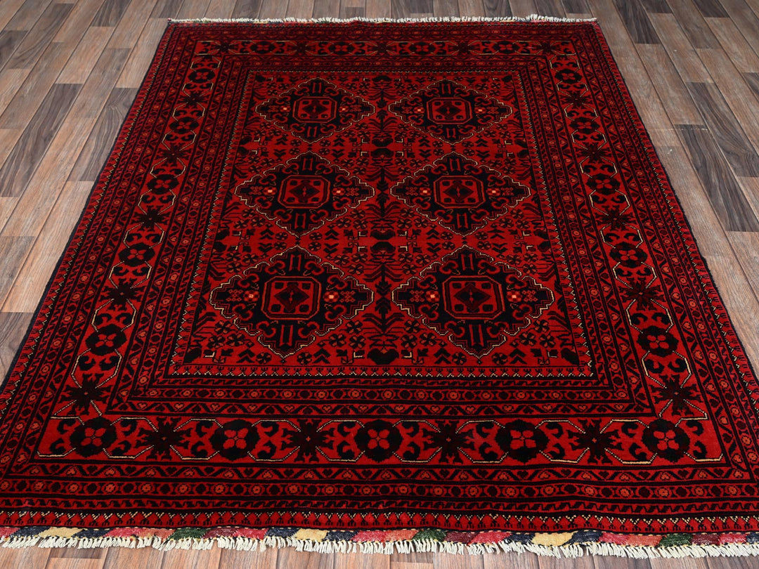 5'1" x 6'5" New Hand Knotted Red Wool Rectangle Oriental Rug - MOA1022473