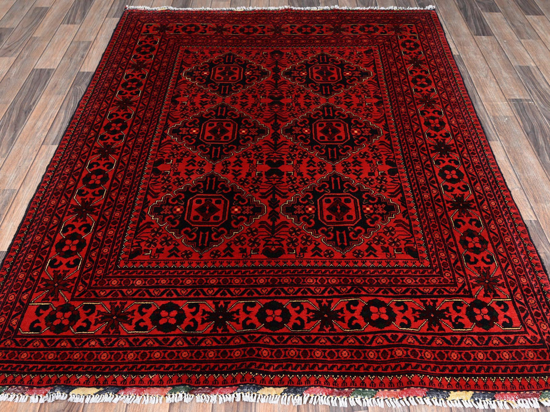 4'11" x 6'5" New Hand Knotted Red Wool Rectangle Oriental Rug - MOA1022474