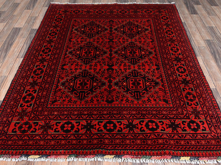 4'11" x 6'5" New Hand Knotted Red Wool Rectangle Oriental Rug - MOA1022474
