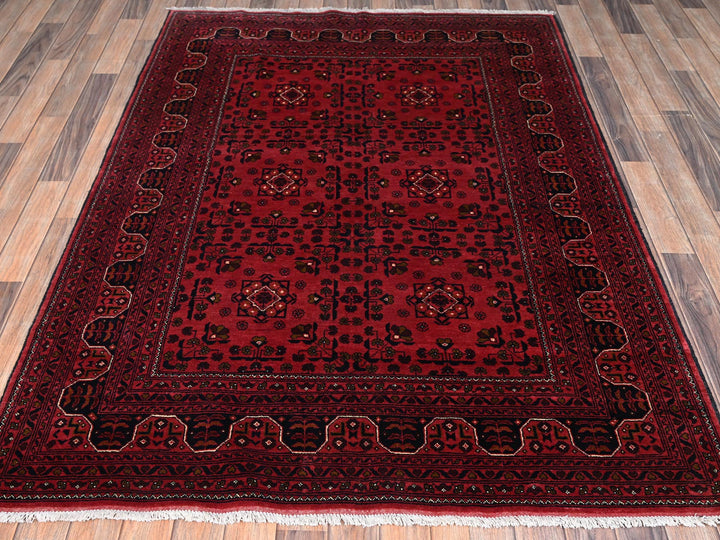 5'0" x 6'7" New Hand Knotted Red Wool Rectangle Oriental Rug - MOA1022475