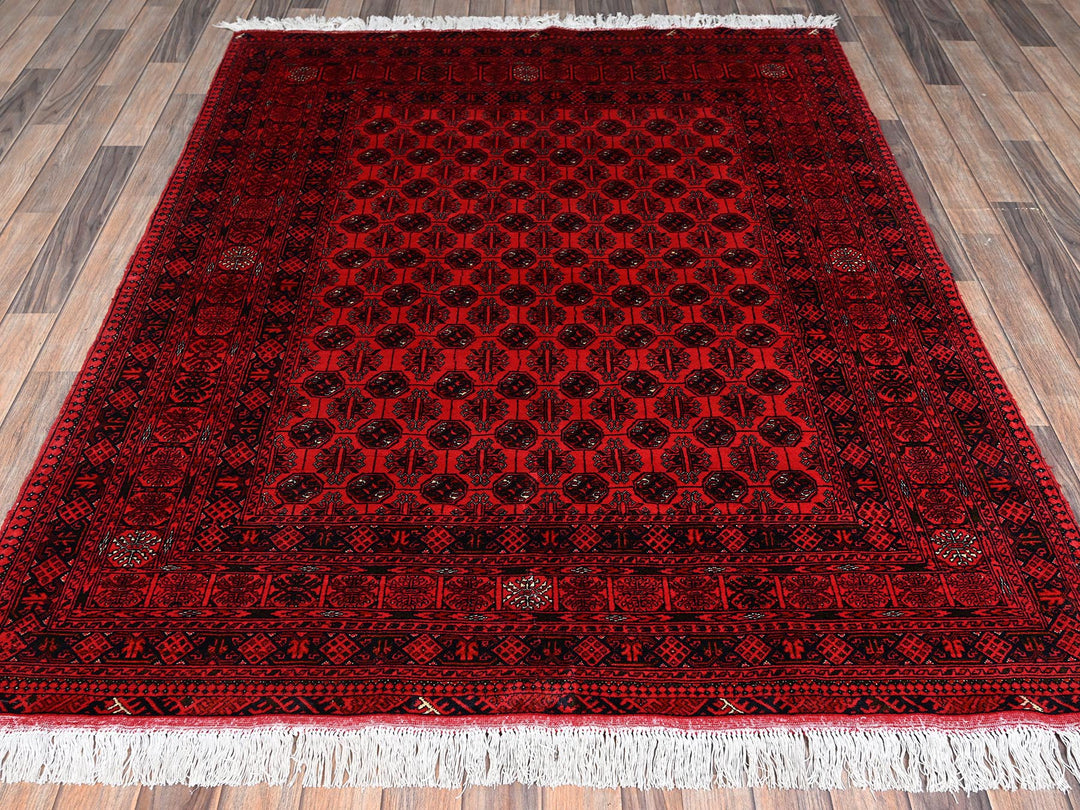 5'2" x 6'5" New Hand Knotted Red Wool Rectangle Oriental Rug - MOA1022476