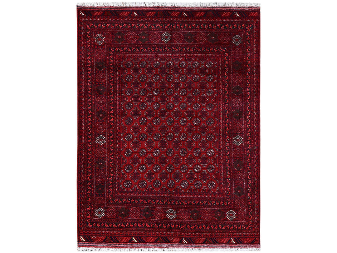 4'11" x 6'5" New Hand Knotted Red Wool Rectangle Oriental Rug - MOA1022478