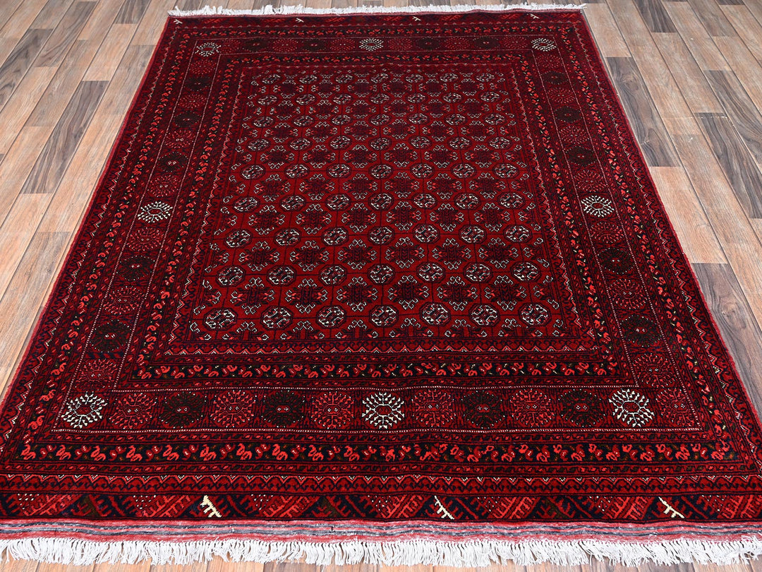 4'11" x 6'5" New Hand Knotted Red Wool Rectangle Oriental Rug - MOA1022478