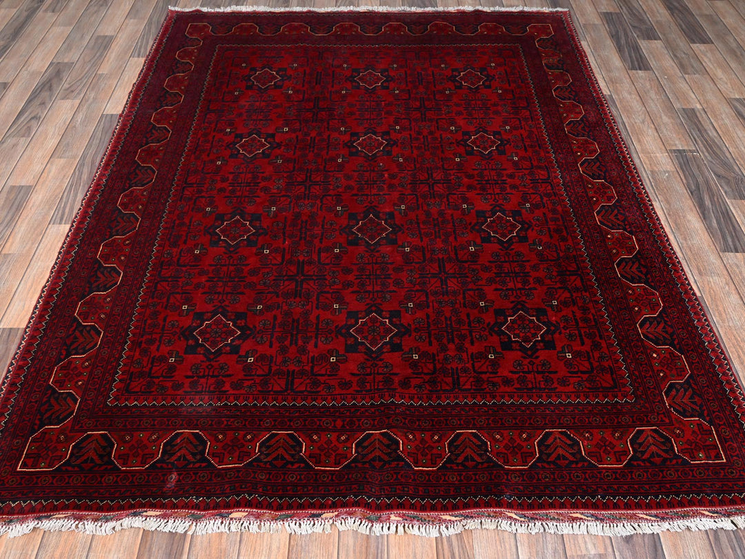 5'7" x 7'4" New Hand Knotted Red Wool Rectangle Oriental Rug - MOA1022479