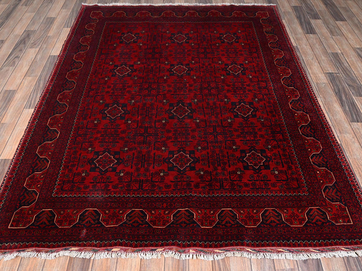 5'7" x 7'4" New Hand Knotted Red Wool Rectangle Oriental Rug - MOA1022479