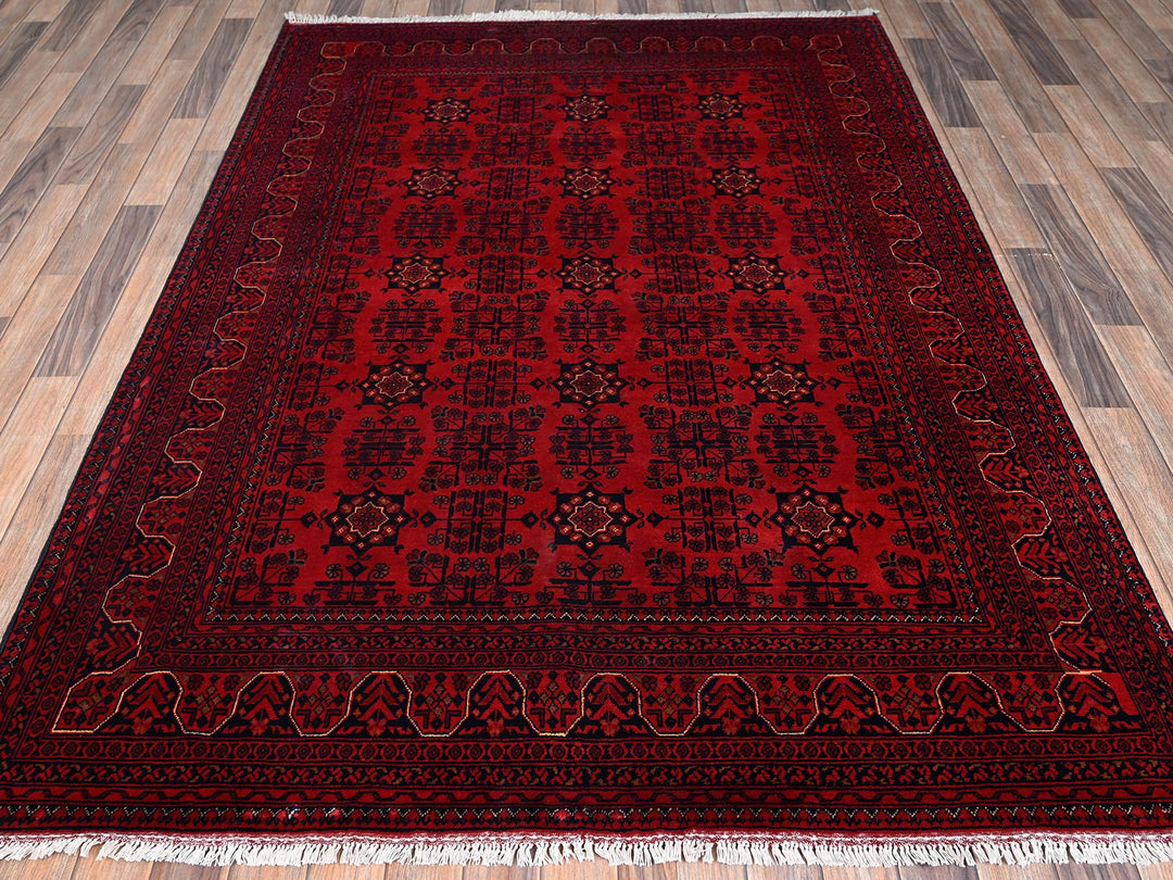 5'7" x 7'11" New Hand Knotted Red Wool Rectangle Oriental Rug - MOA1022482