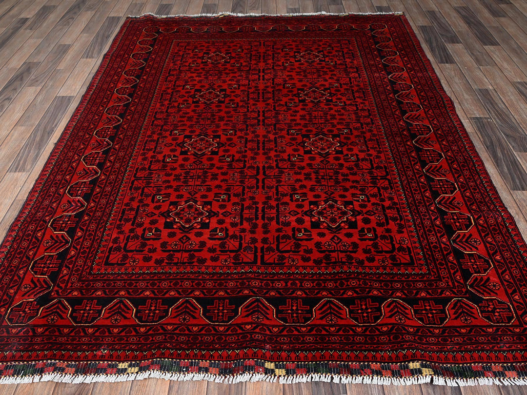 5'8" x 7'7" New Hand Knotted Red Wool Rectangle Oriental Rug - MOA1022483