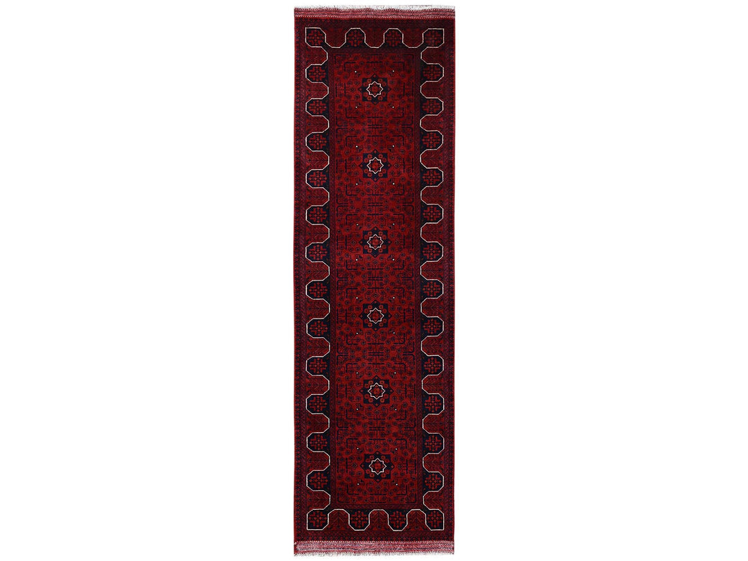 2'9" x 9'7" New Hand Knotted Red Wool Runner Oriental Rug - MOA1022484