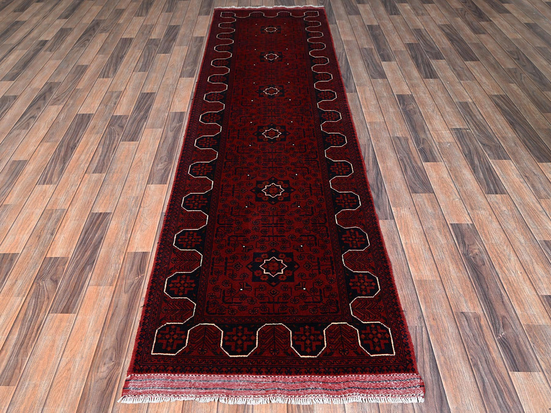 2'9" x 9'7" New Hand Knotted Red Wool Runner Oriental Rug - MOA1022484