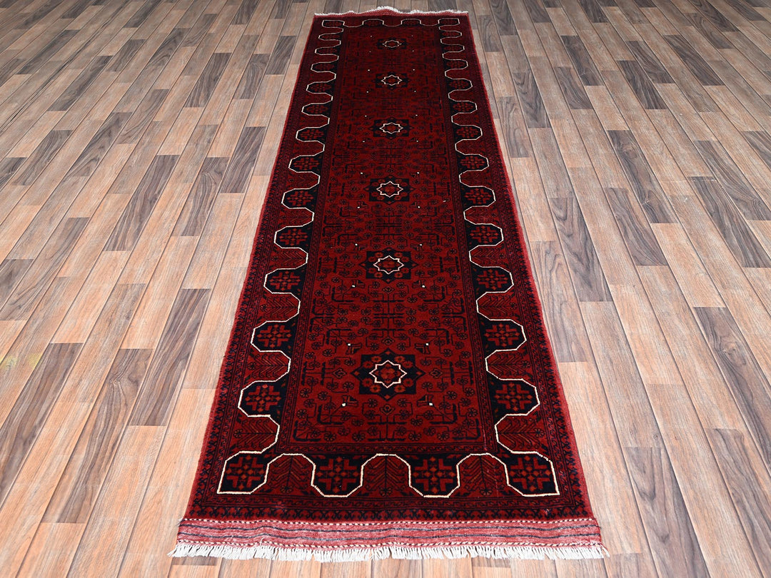 2'9" x 9'7" New Hand Knotted Red Wool Runner Oriental Rug - MOA1022487