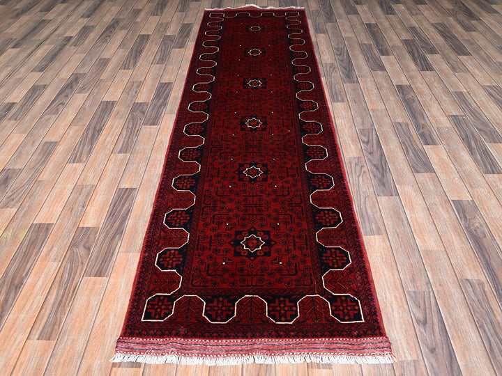 2'9" x 9'7" New Hand Knotted Red Wool Runner Oriental Rug - MOA1022487