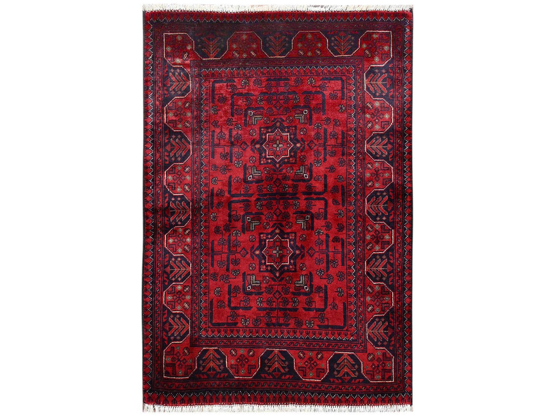2'9" x 4'1" New Hand Knotted Red Wool Rectangle Oriental Rug - MOA1022492