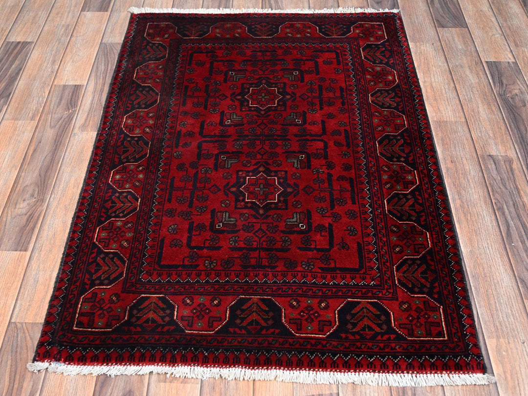 2'9" x 4'1" New Hand Knotted Red Wool Rectangle Oriental Rug - MOA1022492