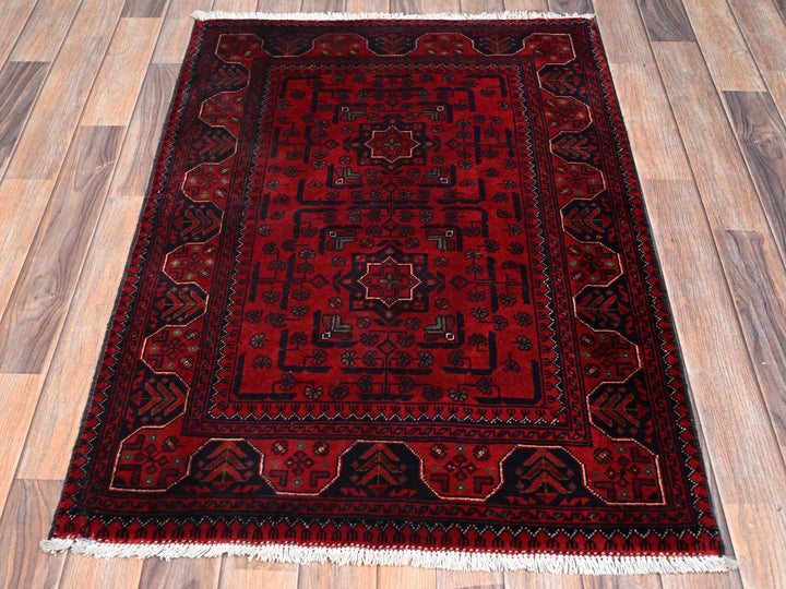 2'9" x 4'1" New Hand Knotted Red Wool Rectangle Oriental Rug - MOA1022492