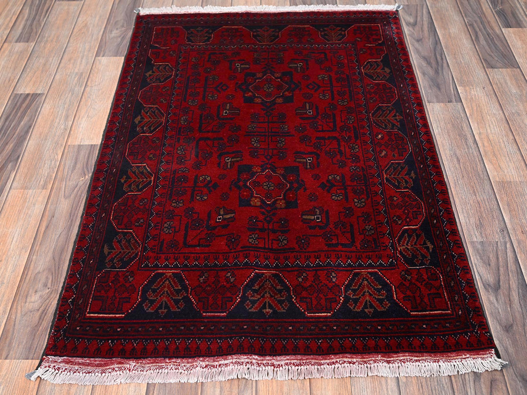 2'8" x 3'11" New Hand Knotted Red Wool Rectangle Oriental Rug - MOA1022493