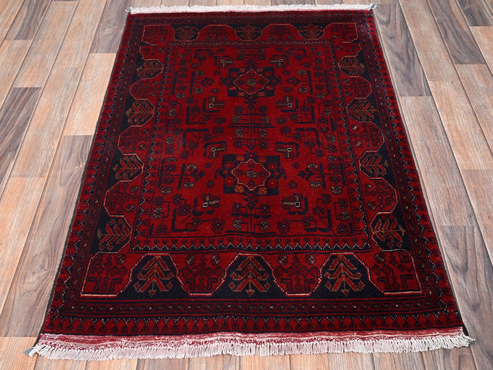 2'8" x 3'11" New Hand Knotted Red Wool Rectangle Oriental Rug - MOA1022493