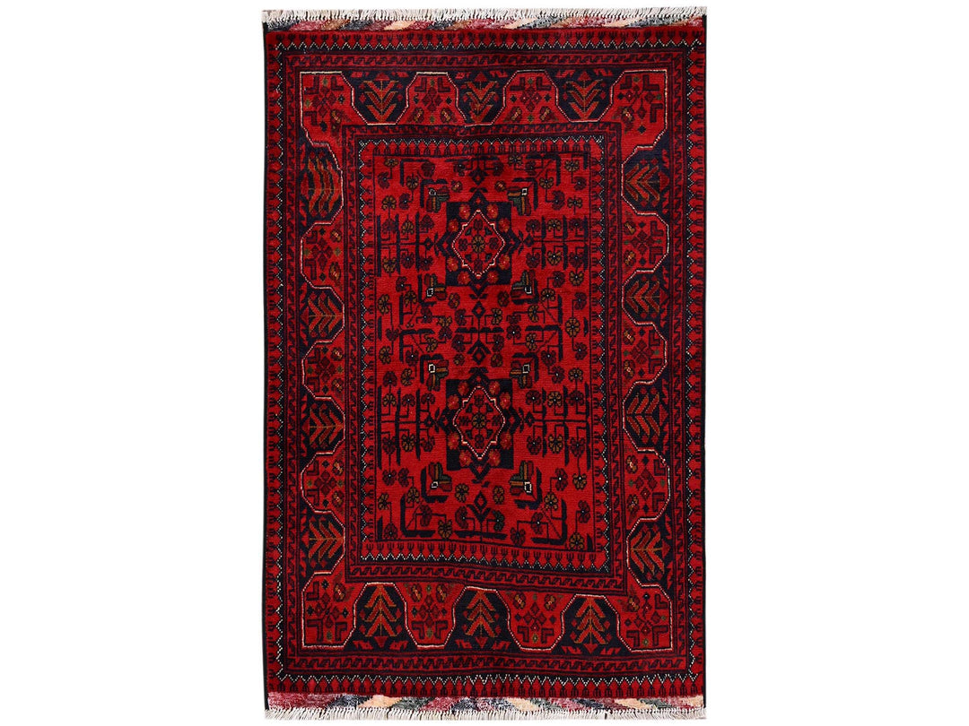 2'8" x 4'0" New Hand Knotted Red Wool Rectangle Oriental Rug - MOA1022494