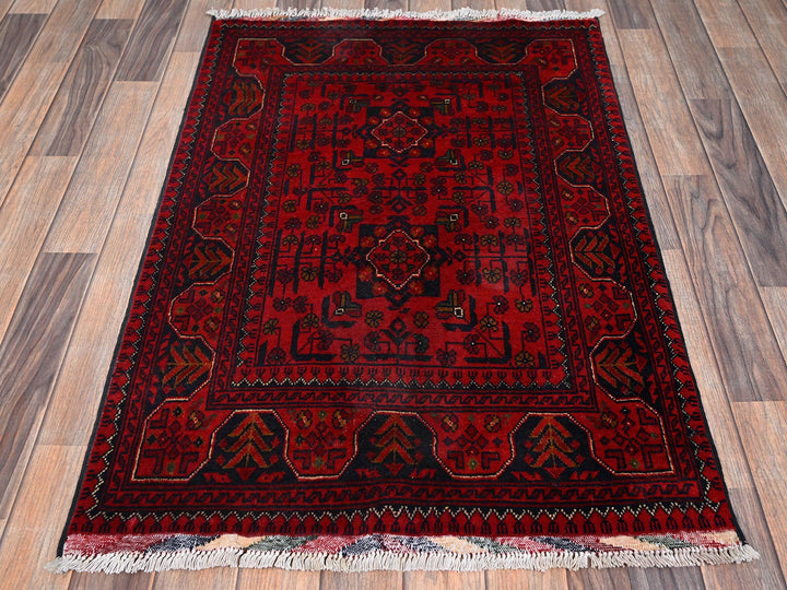 2'8" x 4'0" New Hand Knotted Red Wool Rectangle Oriental Rug - MOA1022494