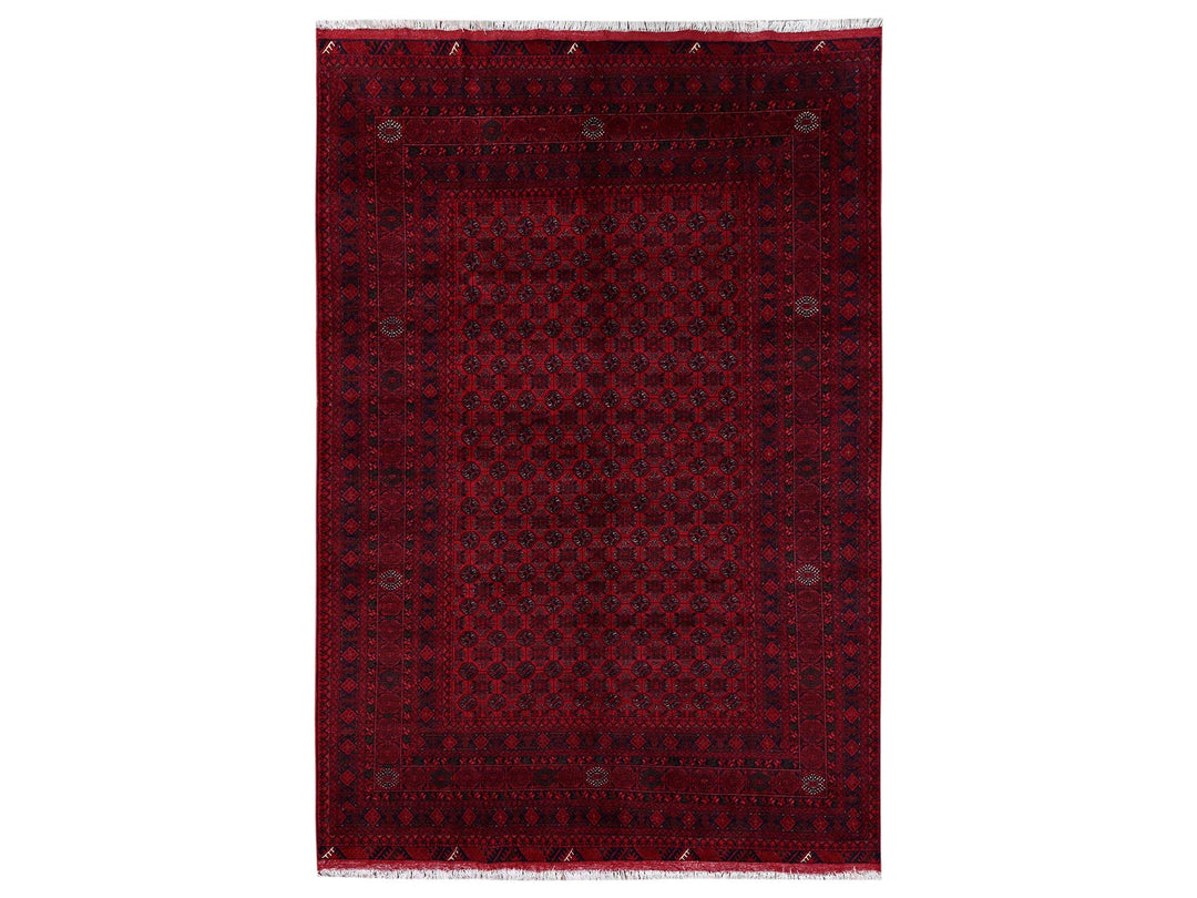 6'5" x 9'5" New Hand Knotted Red Wool Rectangle Oriental Rug - MOA1022502