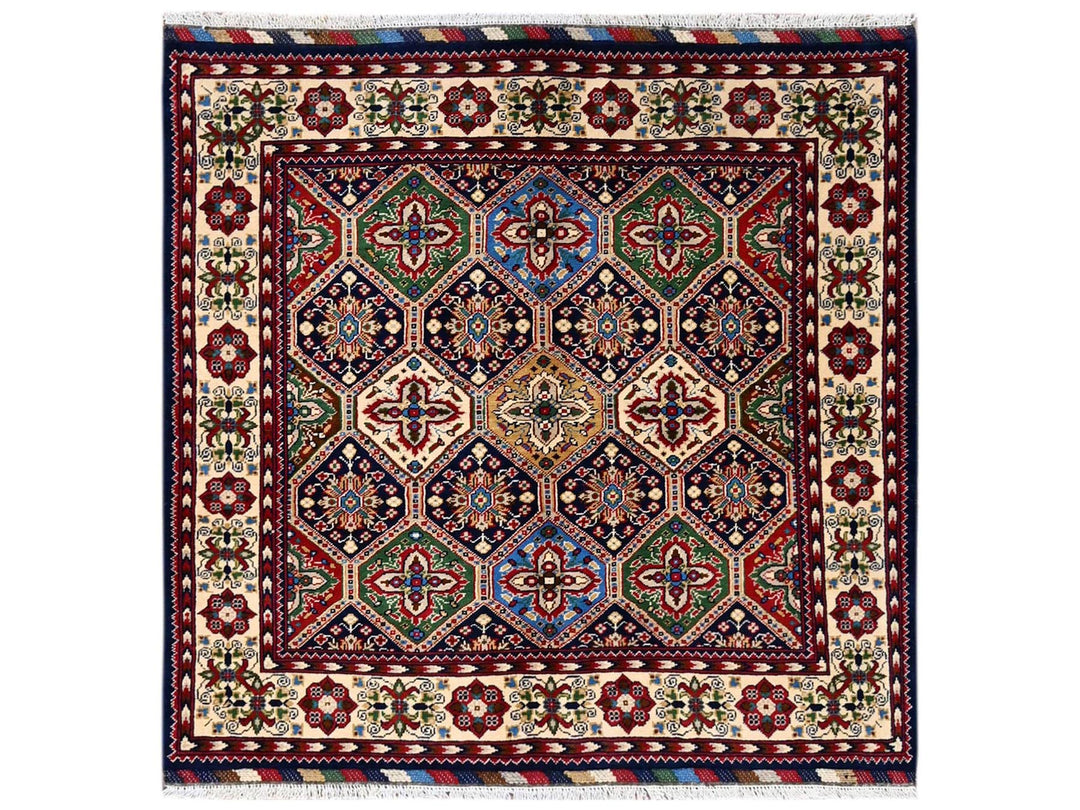 4'2" x 4'4" New Hand Knotted Multicolored Wool Square Oriental Rug - MOA1022503