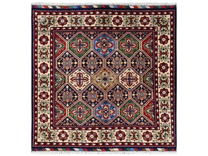 4'2" x 4'4" New Hand Knotted Multicolored Wool Square Oriental Rug - MOA1022503